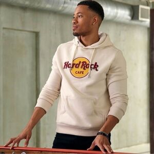 Hard Rock Cafe New York Raised Embroidery Classic Logo Hoodie Cotton White Small